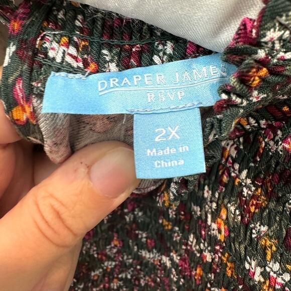 DRAPER JAMES RSVP | Green Floral Smocked Ruffle Blouse NWT | 2X - Picture 6 of 9